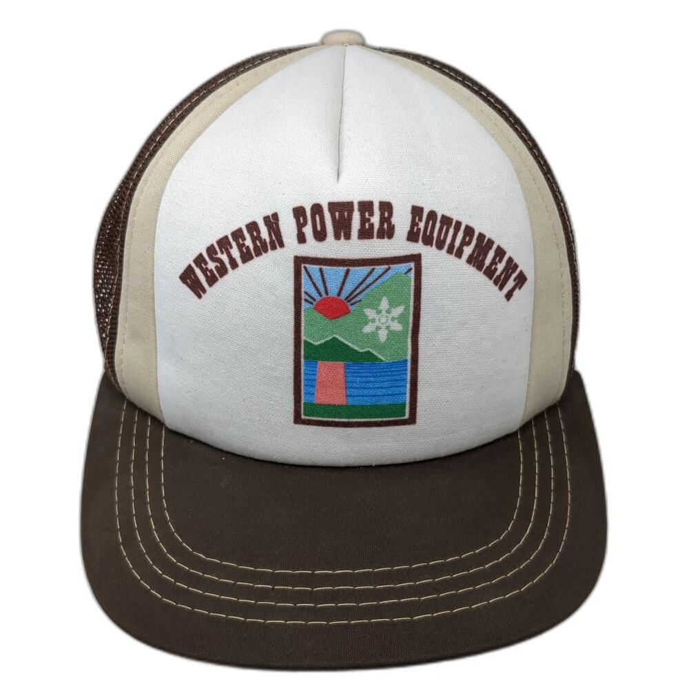 Young An Trucker Hat Brown White One Size Mesh Back Snapback 5 Panel Landscape